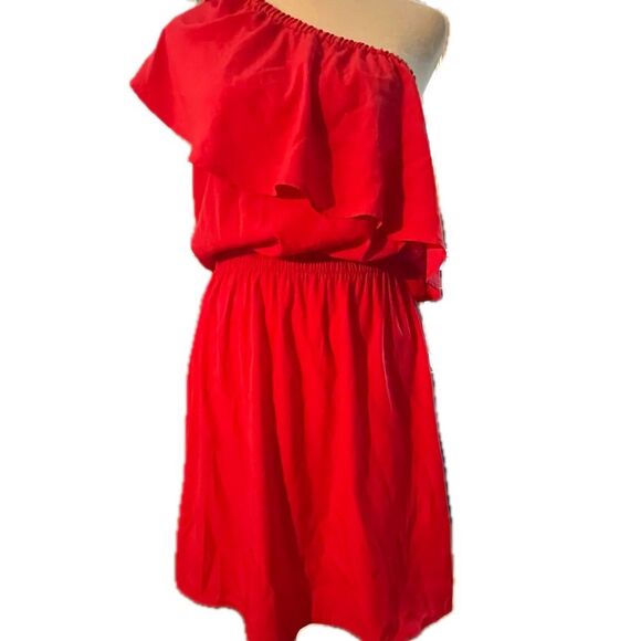 Express One-Shoulder Ruffle Midi Dress Red Small - Picture 1 of 7